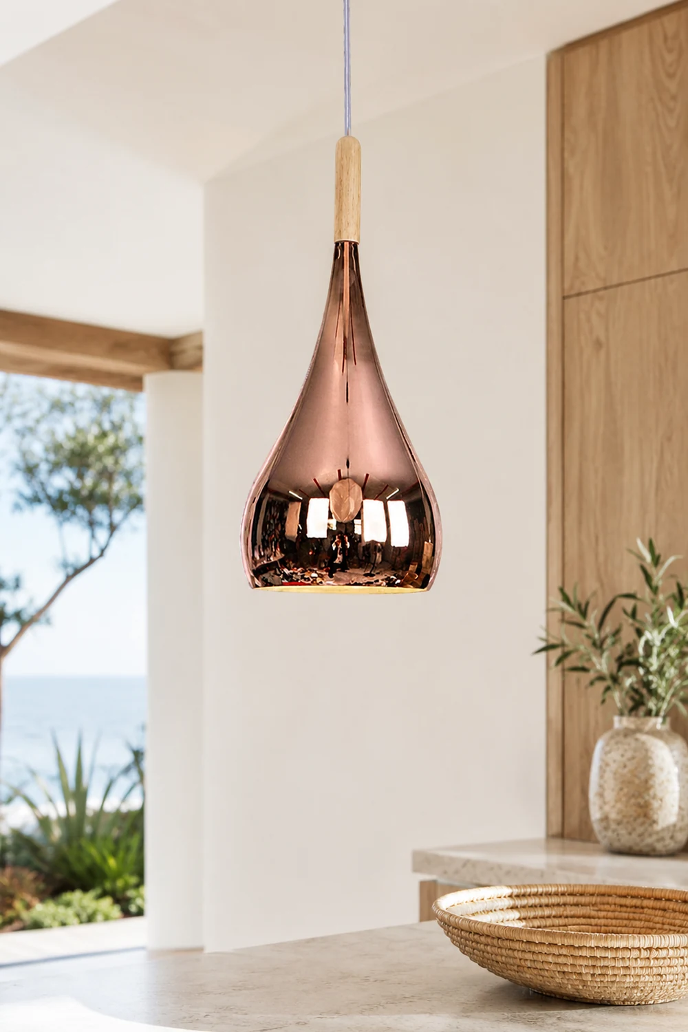 Avi Pendant Light Teardrop Modern, Metal, Rose Gold/Chrome, Kitchen Islands - Lumpaz