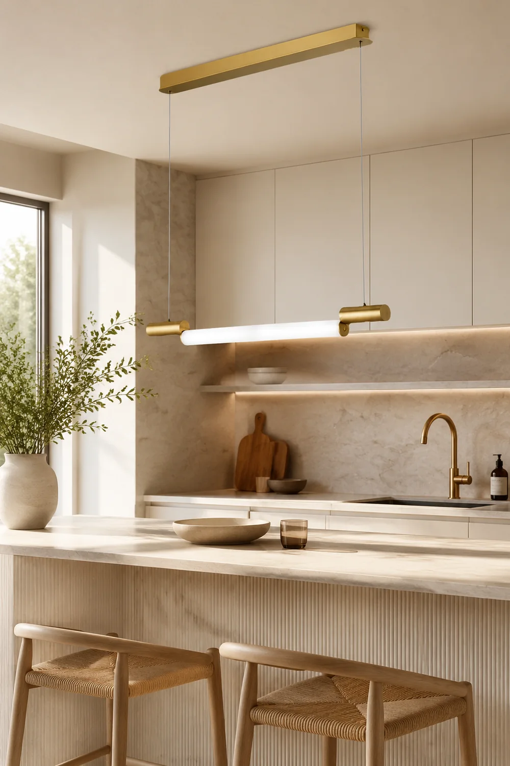 Edge Minimalist Linear Aluminium/PVC Pendant Light, Gold - Lumpaz