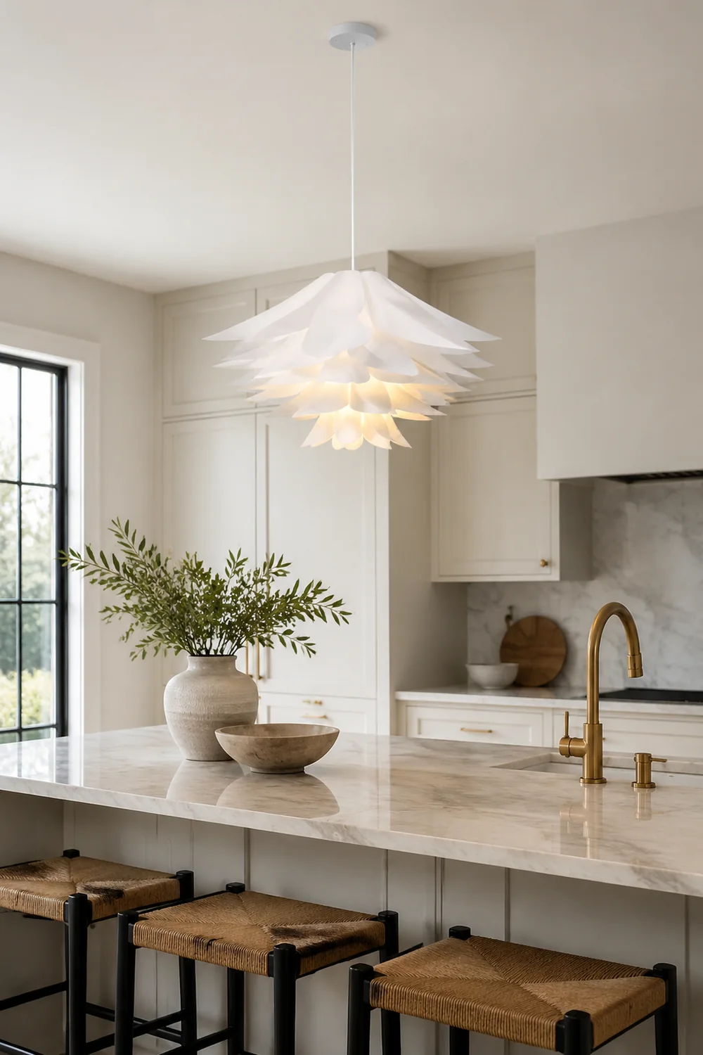 Bella Nordic Minimalist Lotus Pendant Light, Metal/PVC, White - Lumpaz