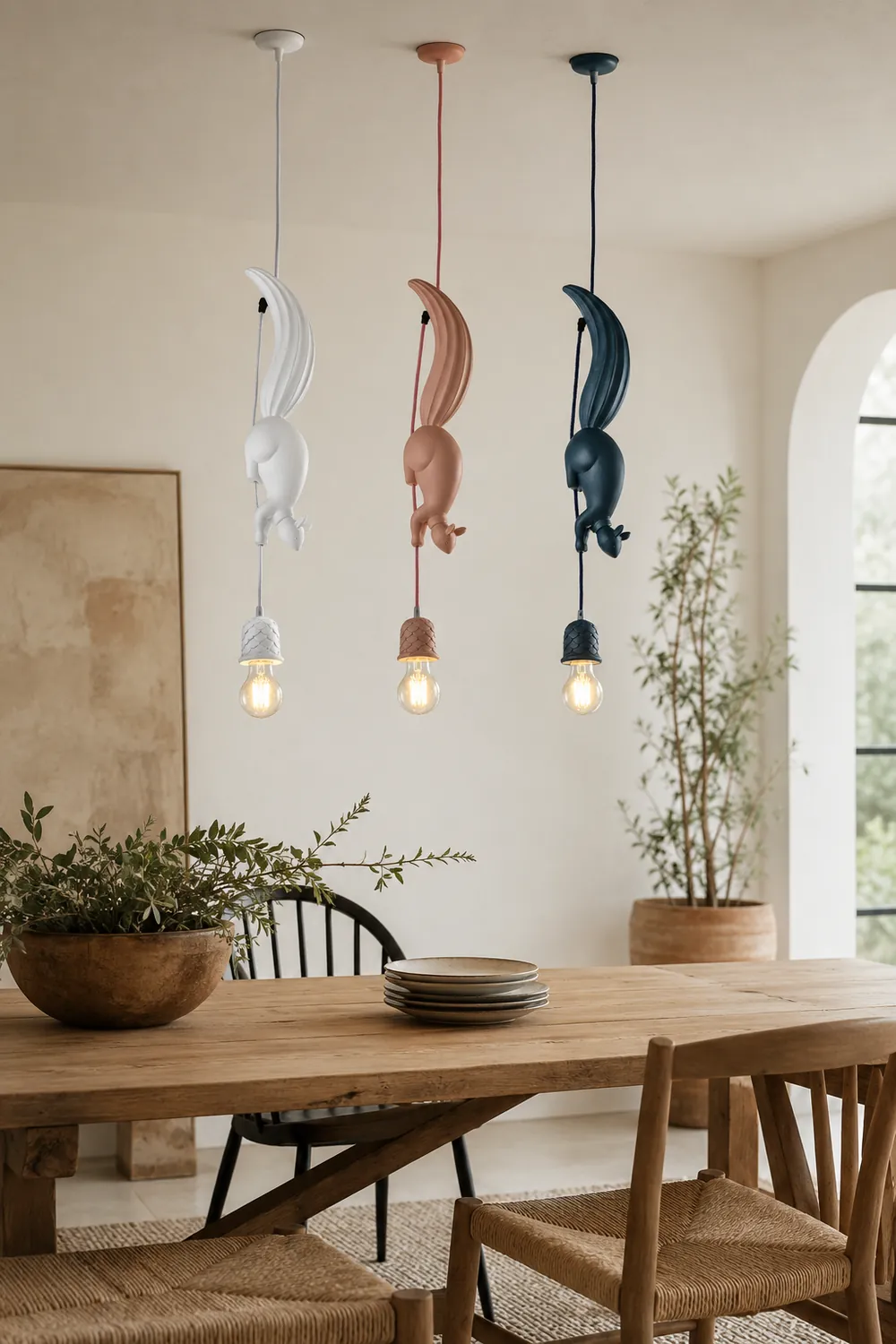 Valentina Pendant Light Squirrel/Pinecone Modern, Resin, Black/White/Blue/Pink, Restaurant - Lumpaz