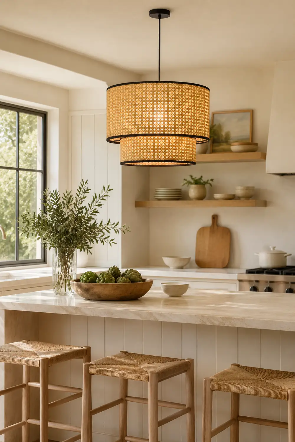 Ritta Japanese Rattan Pendant Light, Double-Layer - Lumpaz