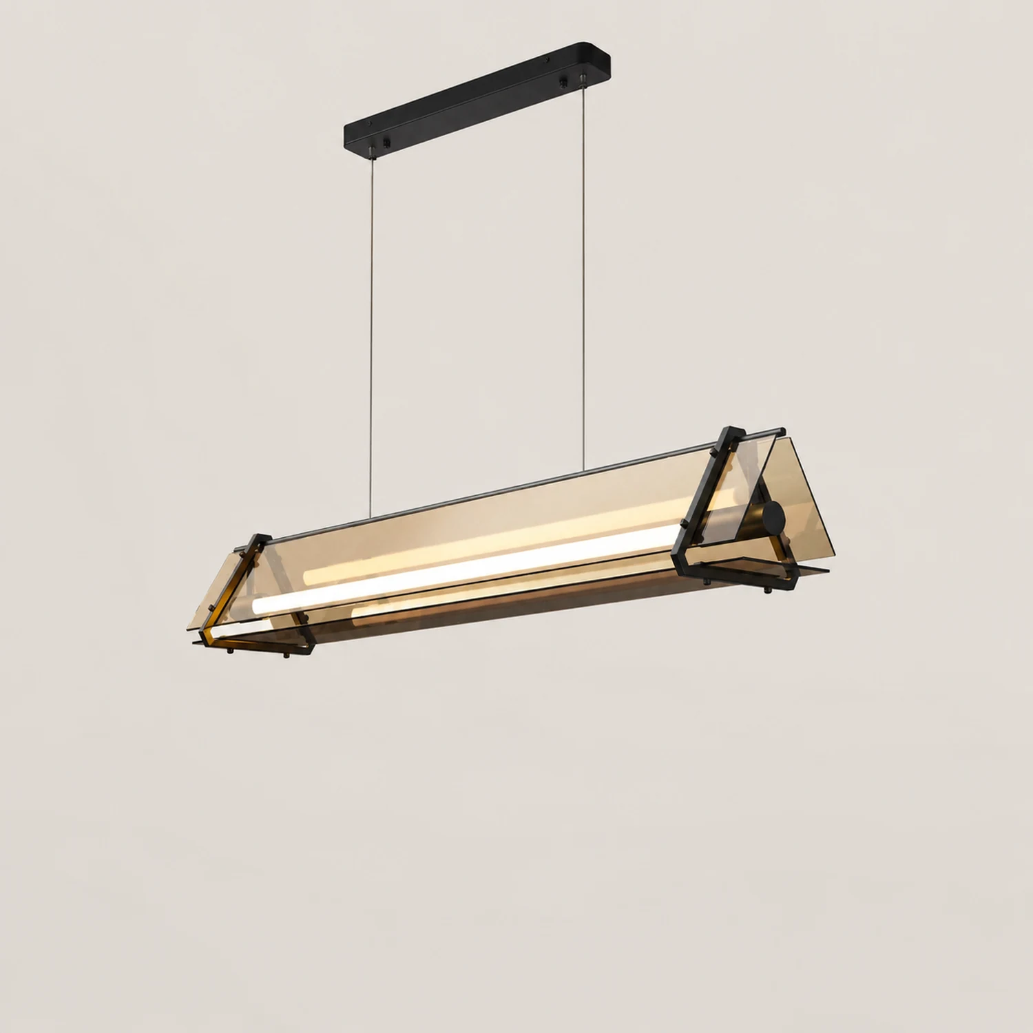 Edge Industrial Triangle Metal/Glass Pendant Light, Gold - Lumpaz