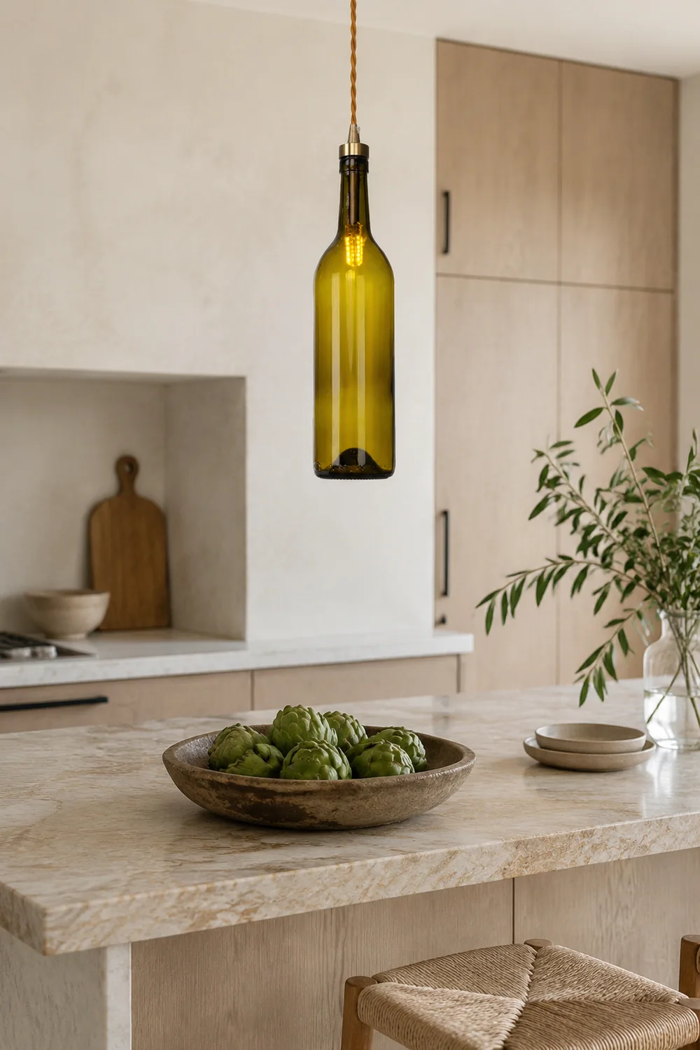 Hailie Industrial Wine Bottle Glass Pendant Light, Colorful - Lumpaz