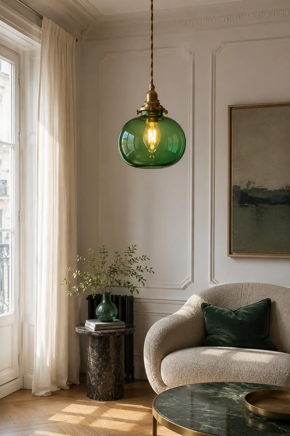 Hailie Retro Oval Glass/Metal Pendant Light, Green/Clear/Blackish Green - Lumpaz