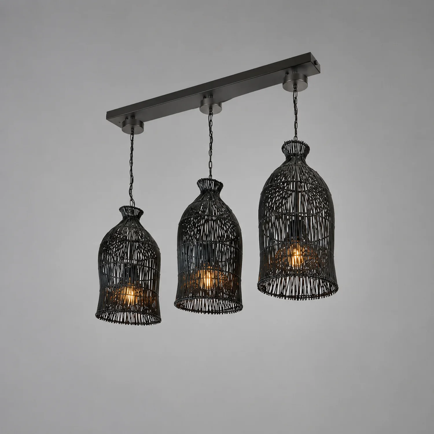 Muto Design Birdcage LED Pendant Light Black/White Metal/Rattan Bedroom/Living Room - Lumpaz