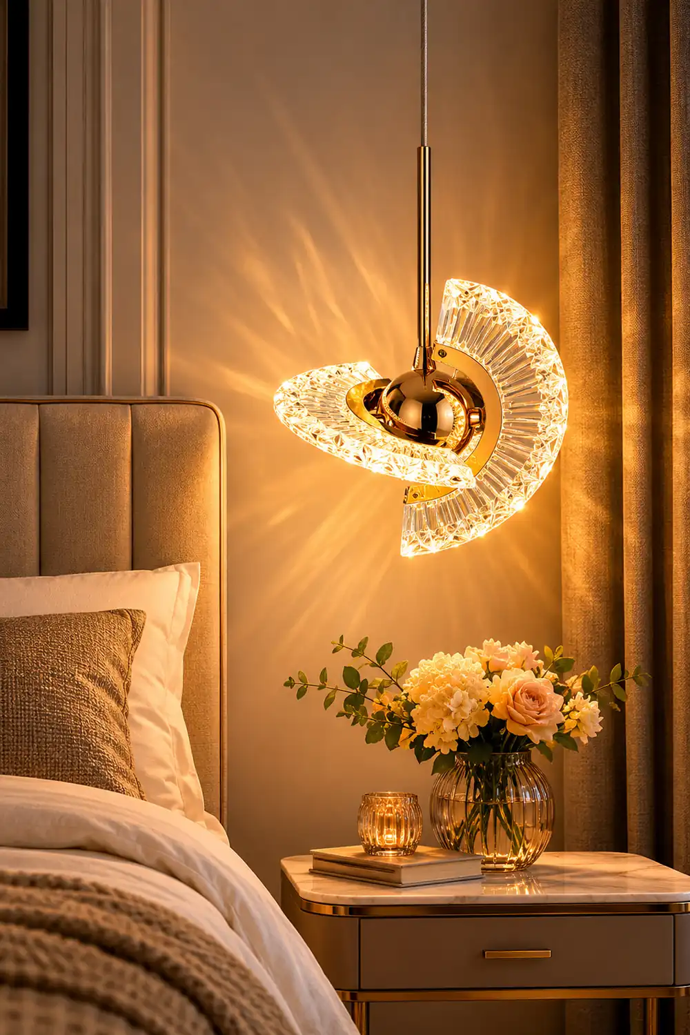 Kristy Nordic Luxury Fan Metal/Acrylic Pendant Light, Gold - Lumpaz