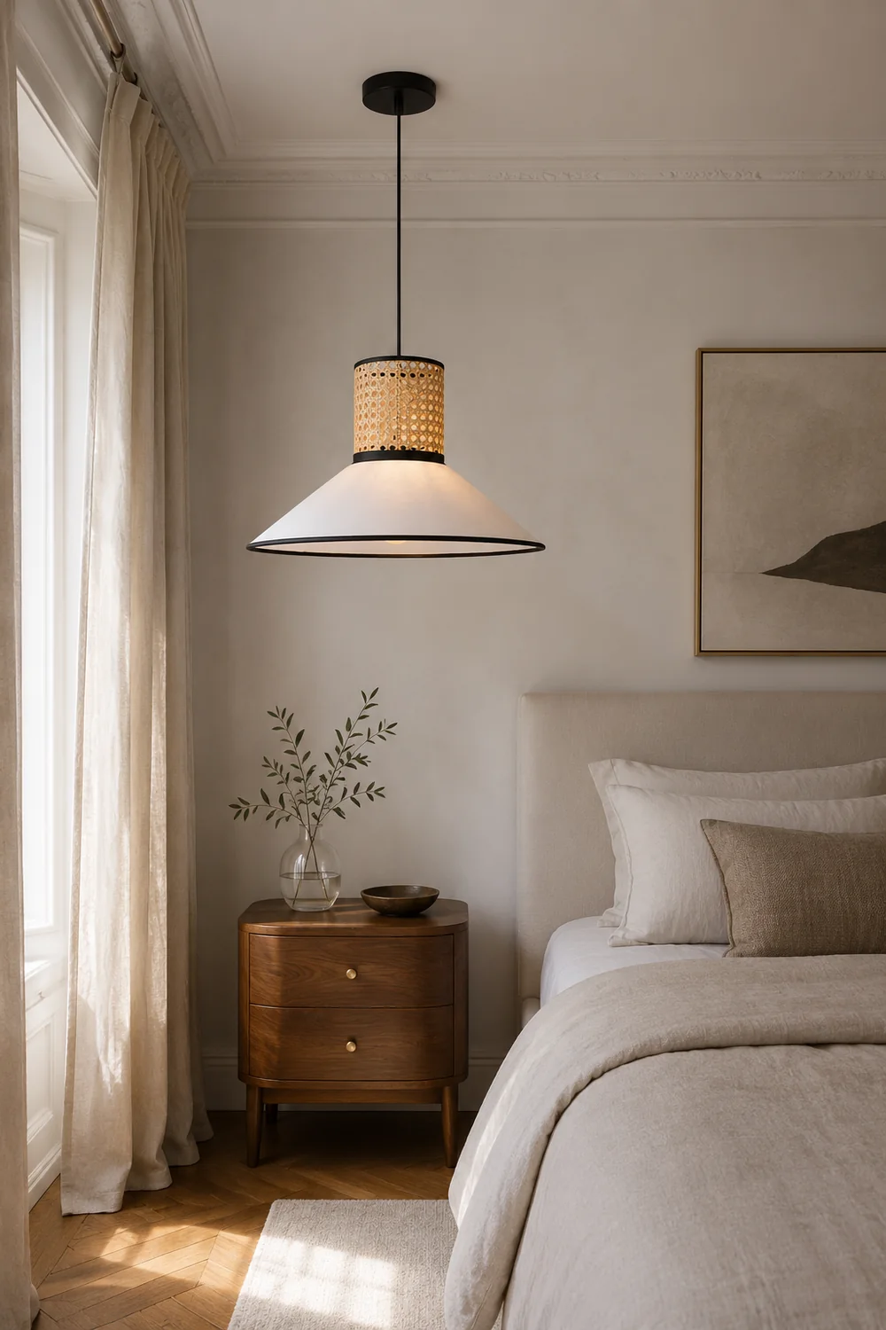 Ritta Modern Rattan/FabricPendant Light, White - Lumpaz