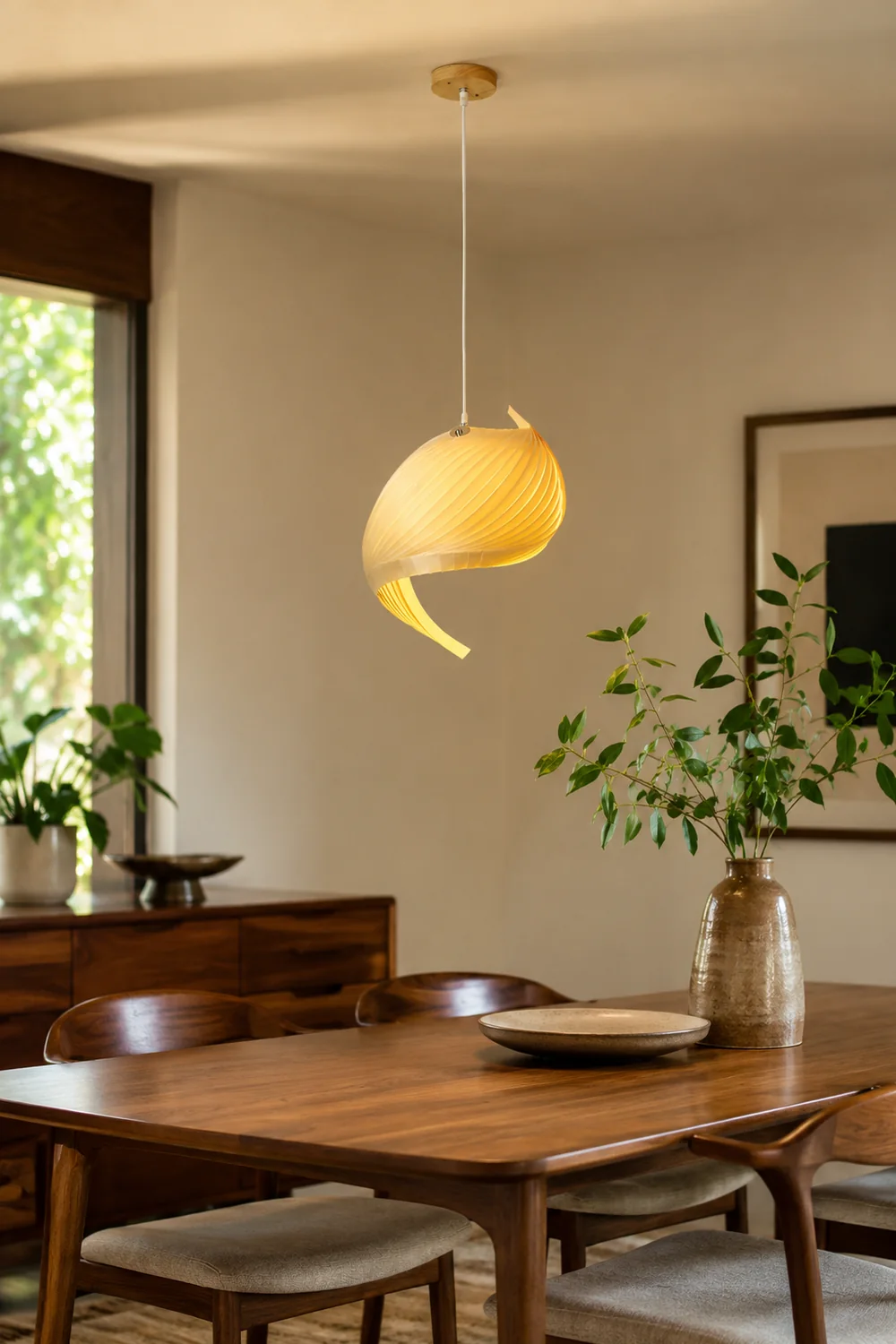 Renée Modern Conch Shell  Metal/Wood Pendant Light, Wooden - Lumpaz