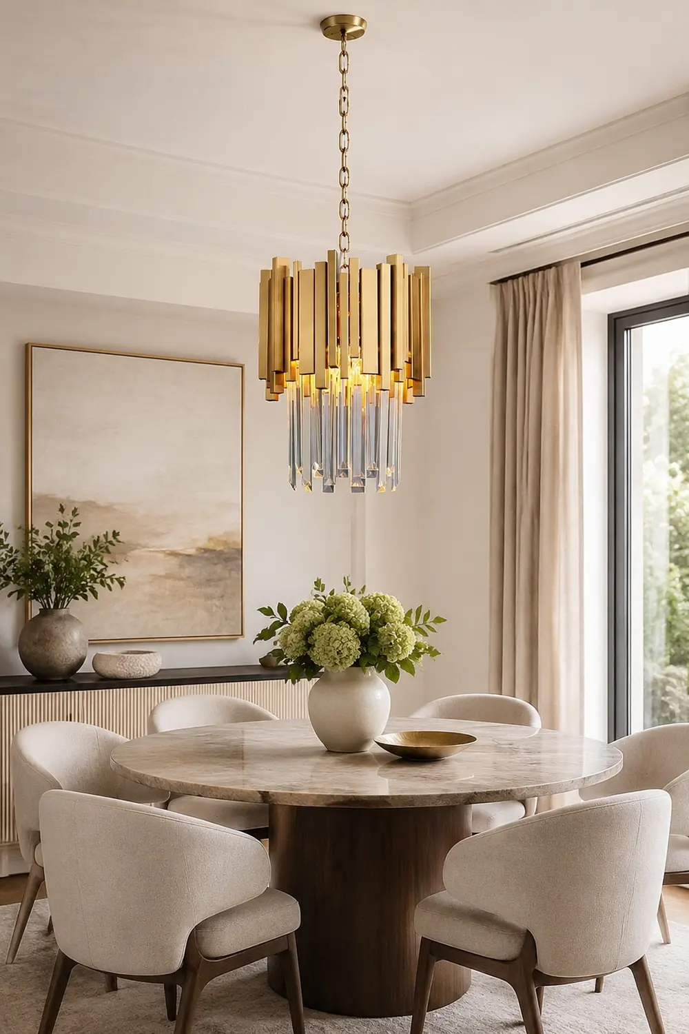 Kristy Modern Crystal Pendant Light, Gold & Chrome Living Room - Lumpaz