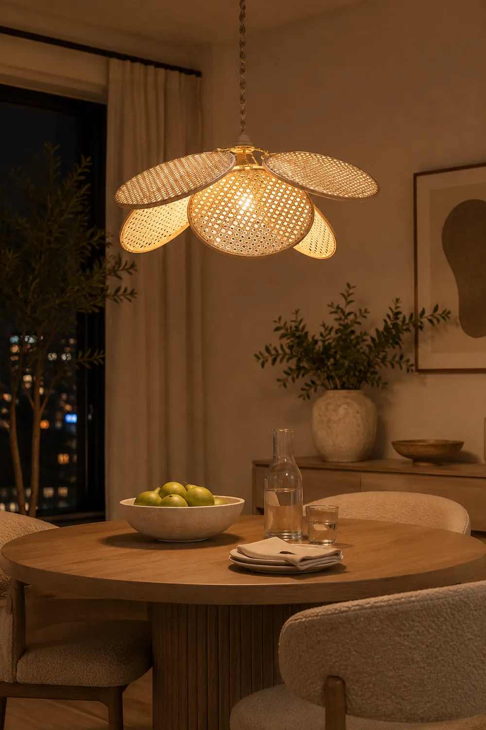 Ritta French Country Rattan Weave Creative Fan Pendant Light, Wooden - Lumpaz