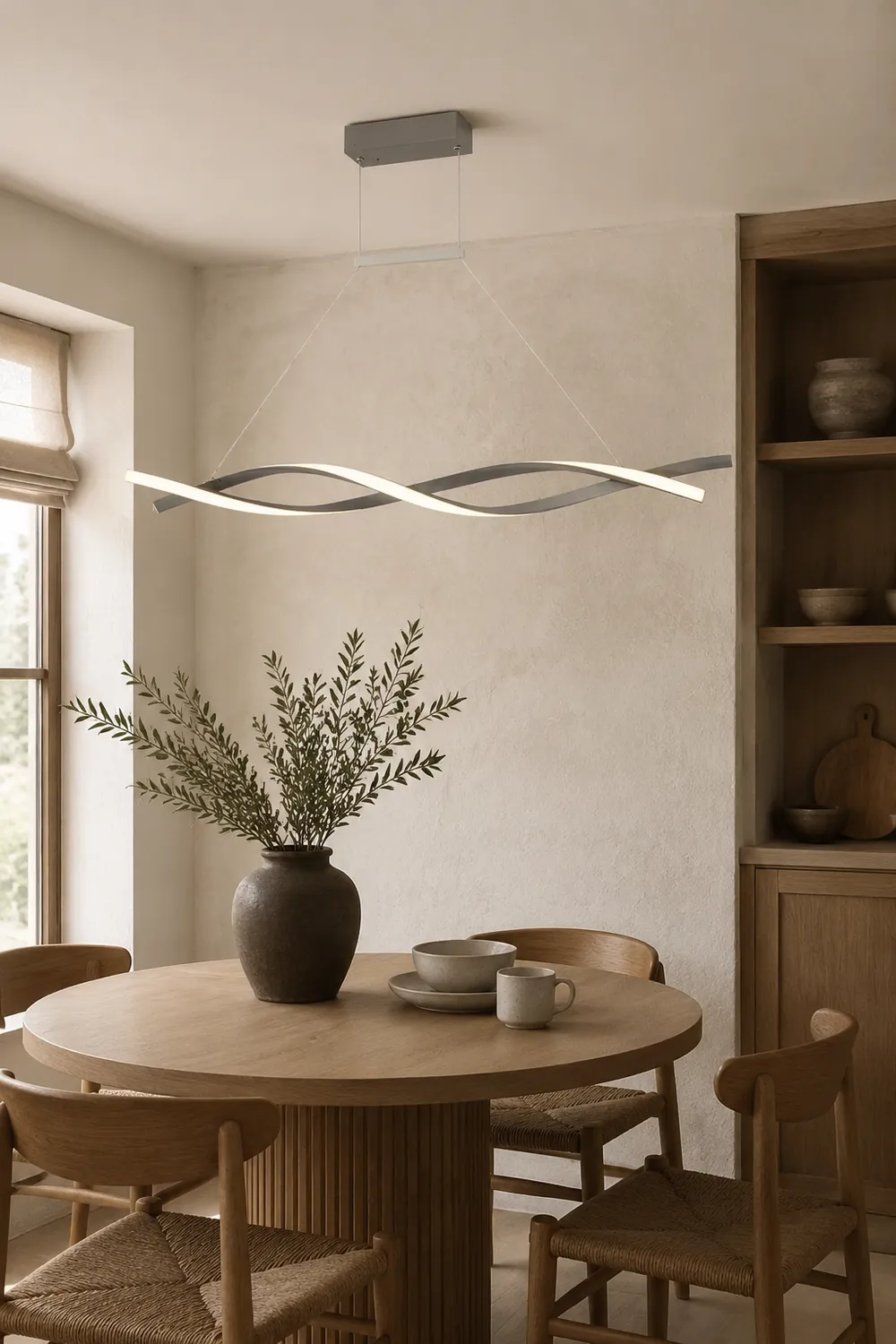 Modern Minimalist Nordic Cross-Curved Metal Pendant Light, Black/Gray - Lumpaz