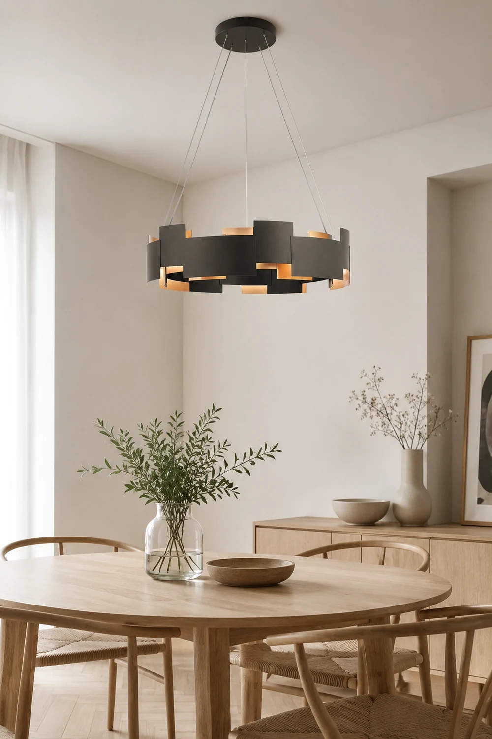 Evette Modern Ring Metal Pendant Lamp, Black - Lumpaz