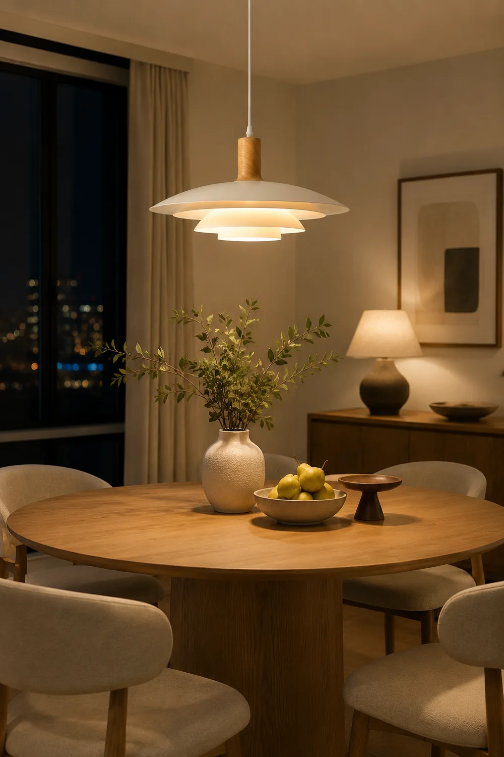 Morandi Modern LED Pendant Light White/Wood Metal Bedroom/Living Room - Lumpaz