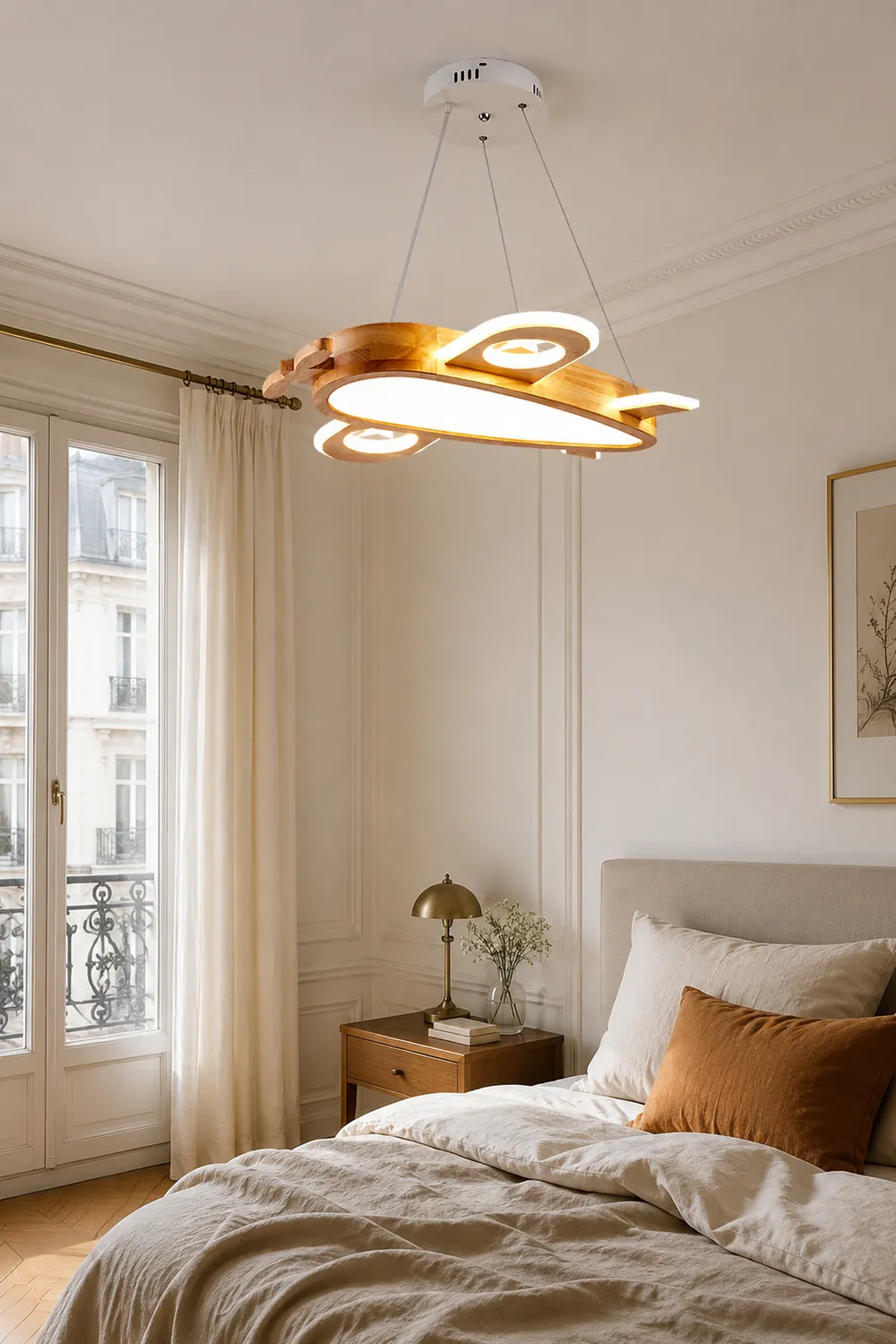 Minori Modern Natural Creative DIY Children Airplane Shape Acrylic Pendant Light ,Wood - Lumpaz