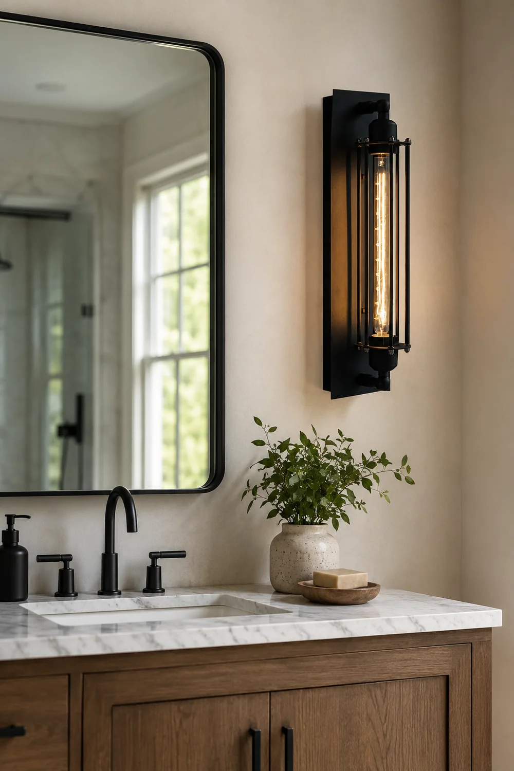 Orr Industial Rectangular Metal/Glass Wall Lamp, Black - Lumpaz