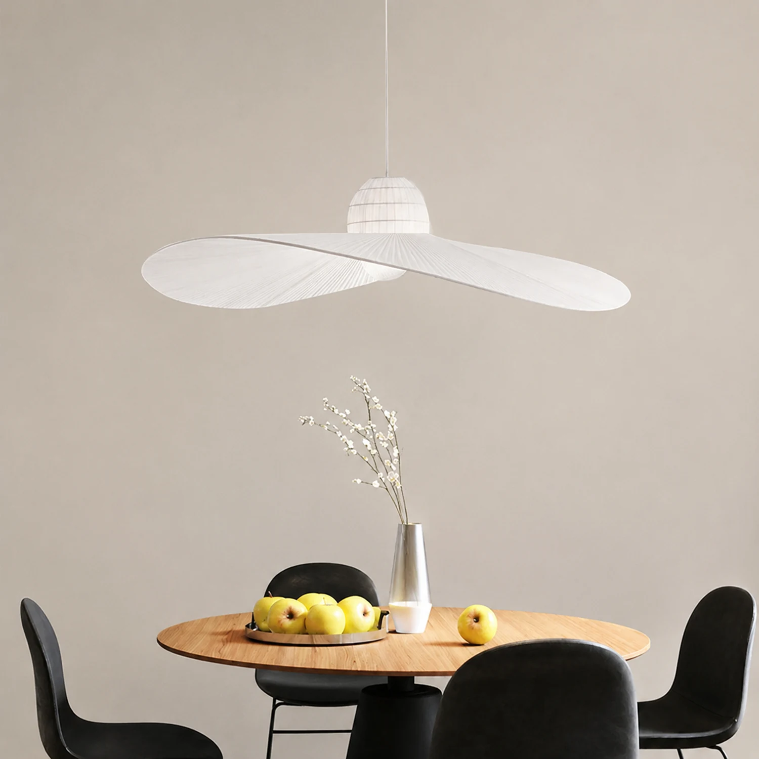 Renée Modern Woven Wide-Brimmed Hat Shape Metal/Fabric Pendant Light, Black/White - Lumpaz