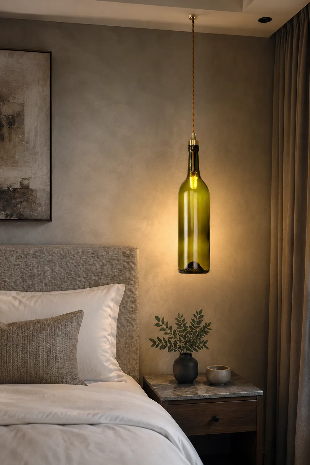 Hailie Industrial Wine Bottle Glass Pendant Light, Colorful - Lumpaz