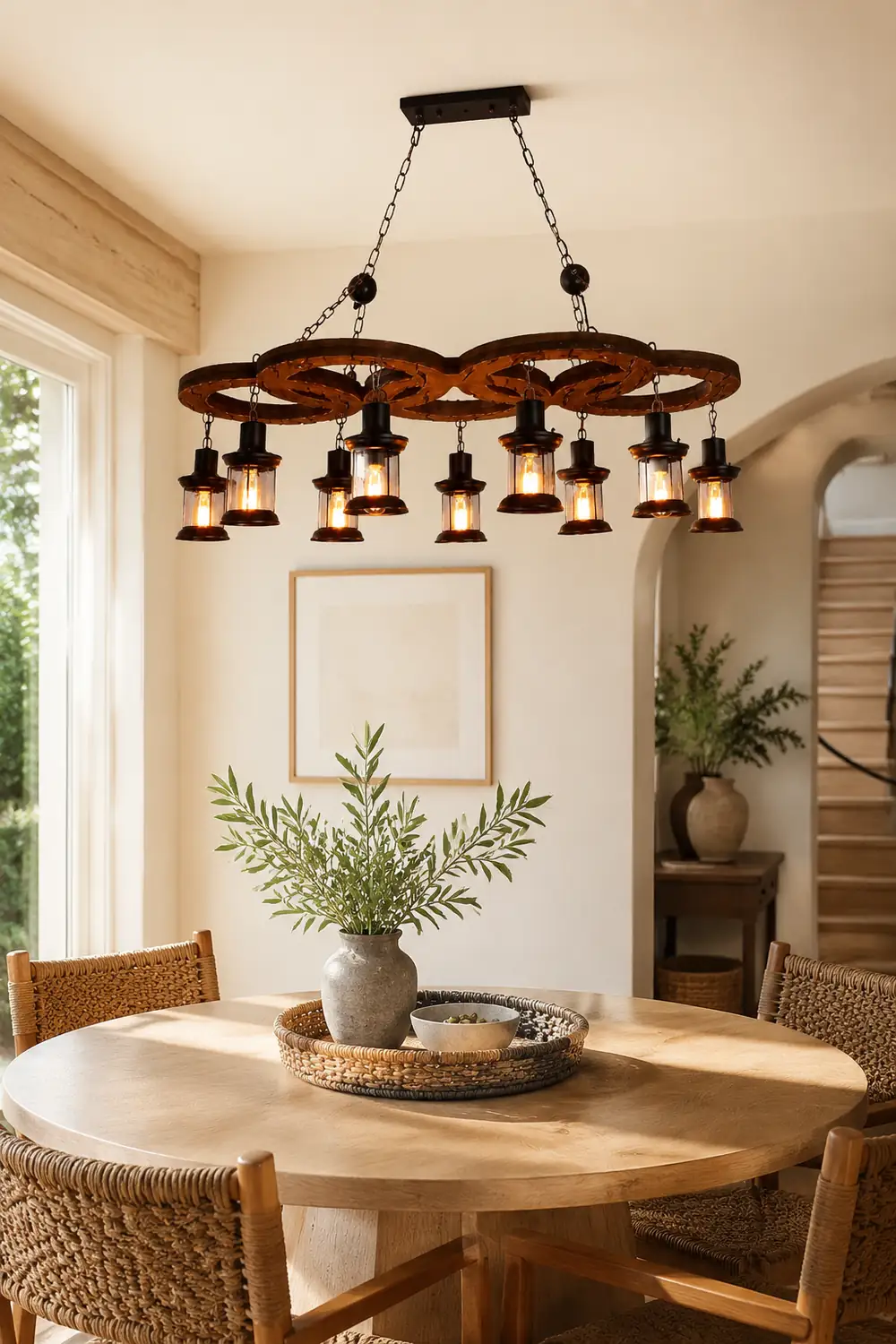 Austin Vintage 5 Ring Metal/Wood Pendant Light, Walnut - Lumpaz