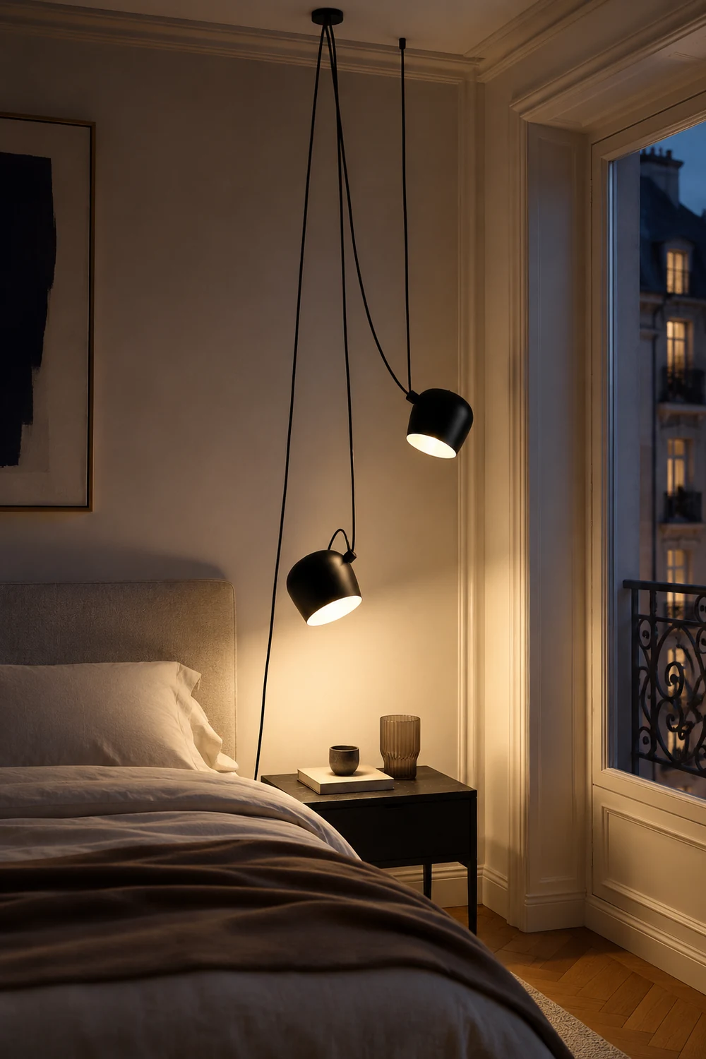 Modern Scandinavian Swag Drum Pendant Light, Black/White - Lumpaz