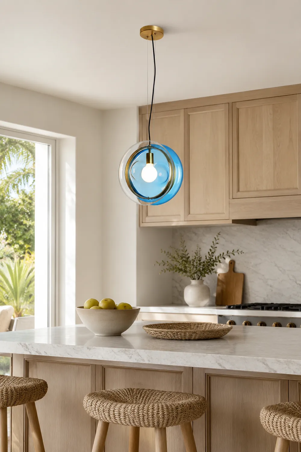 Hailie Art Round Glass Pendant Light, Metal&Glass, 6 Color - Lumpaz