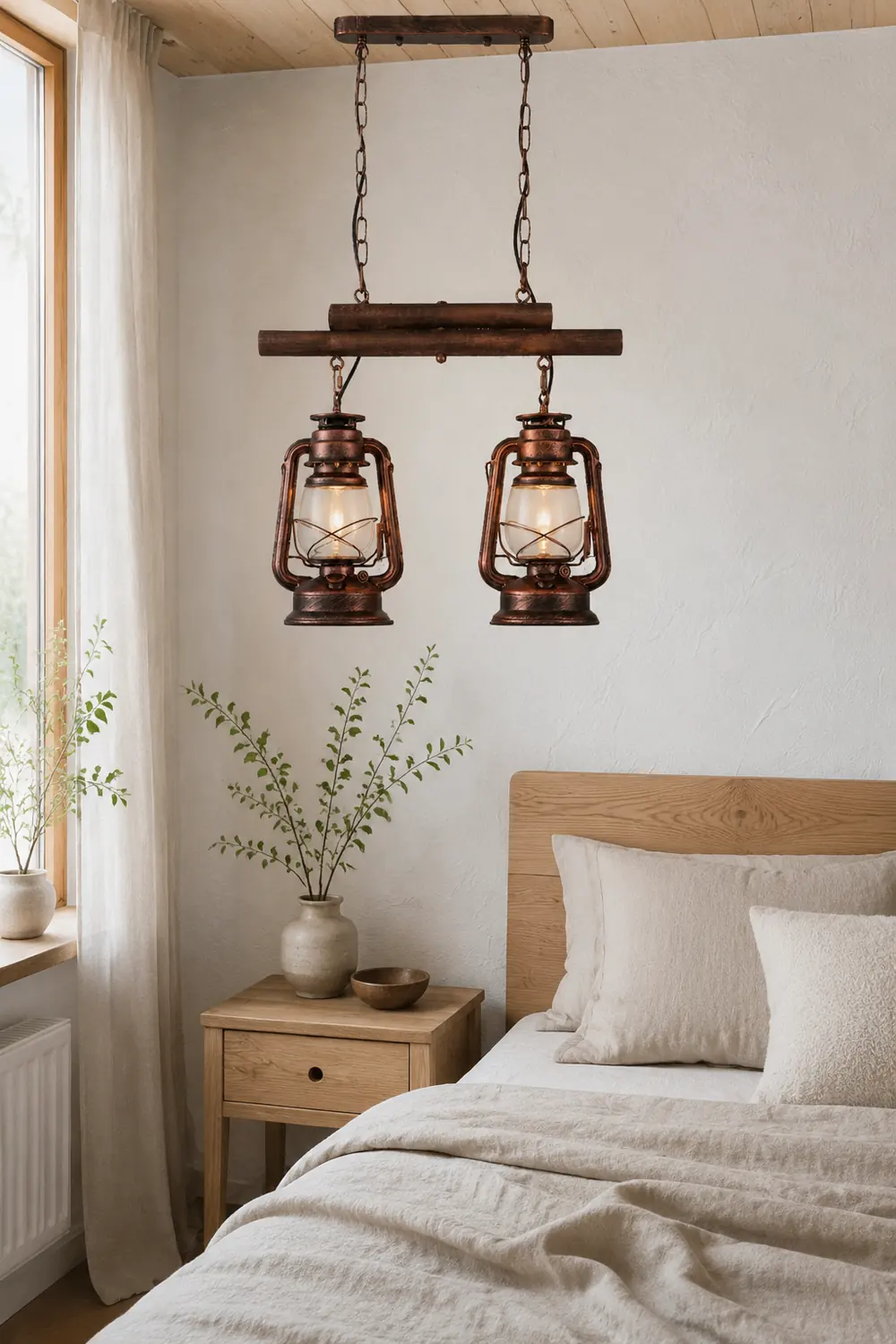 Alessio Rustic Vintage Lantern Pendant Light, Metal & Glass, 2 Heads - Lumpaz