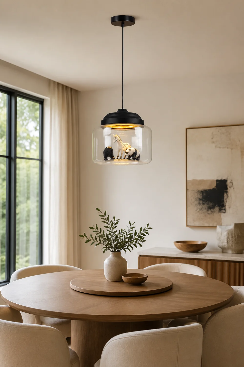 Leilani Modern Animals Art Deco Glass Pendant Light, Black/White - Lumpaz