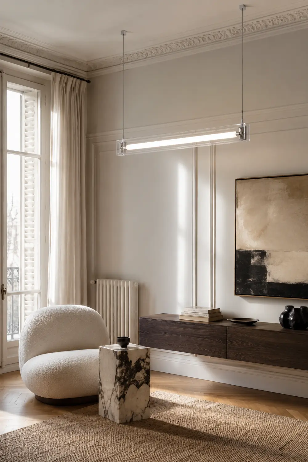 Edge Minimalist Linear Metal Pendant Light,White - Lumpaz