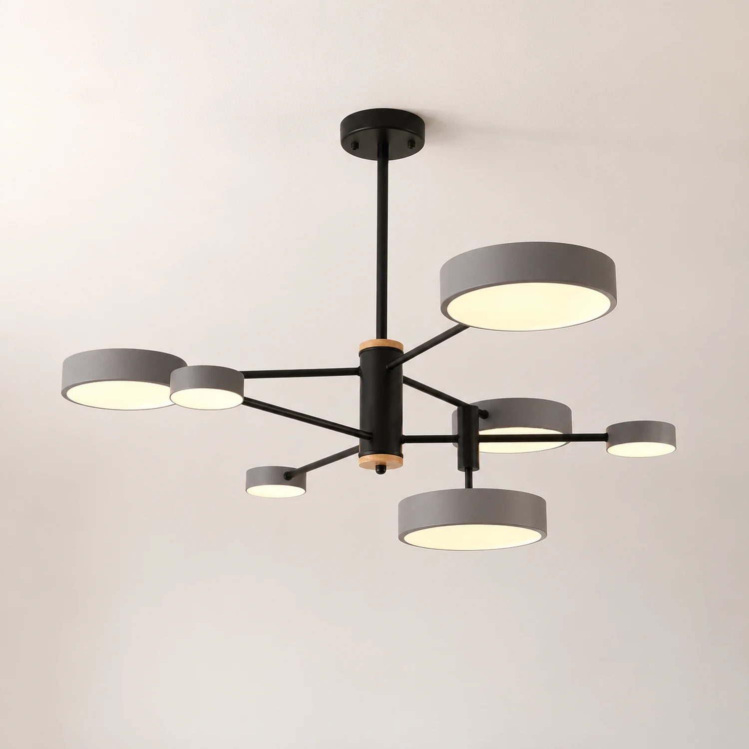 Sienna Pendant Light LED, Metal & Wood, Gray/White/Gold - Lumpaz