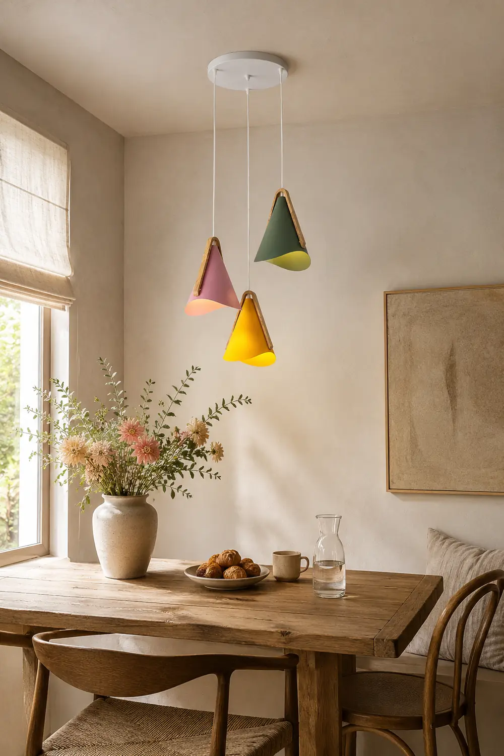 Morandi Modern Cone Pendant Light, Wood/Metal - Lumpaz