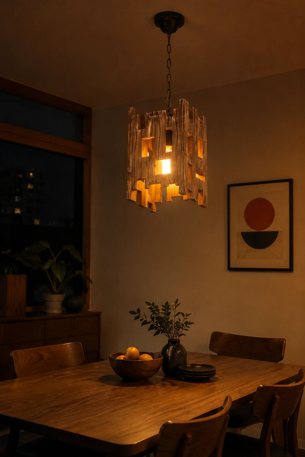 Austin Retro Rectangular  Metal & Wood  Pendant Light, 8.7" - Lumpaz