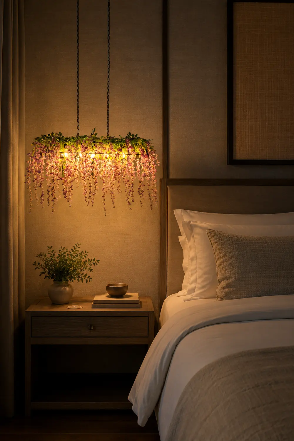 Nest Decorative Rectangular Flower Metal Pendant Light, Pink/Green - Lumpaz