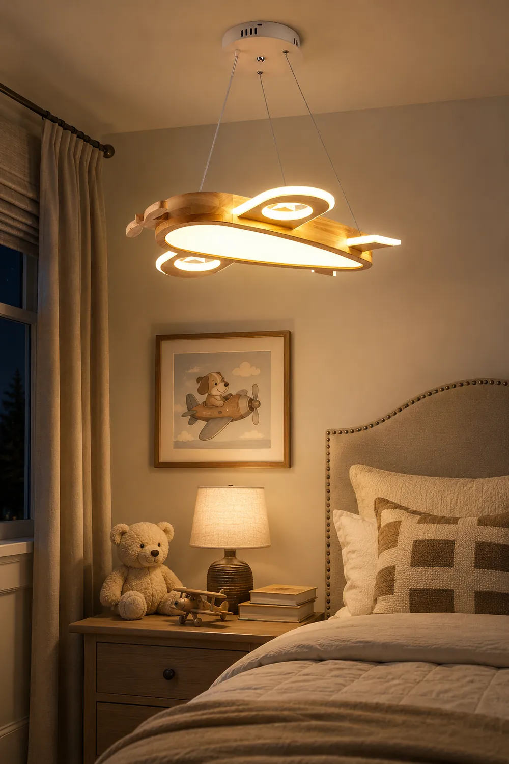 Minori Modern Natural Creative DIY Children Airplane Shape Acrylic Pendant Light ,Wood - Lumpaz
