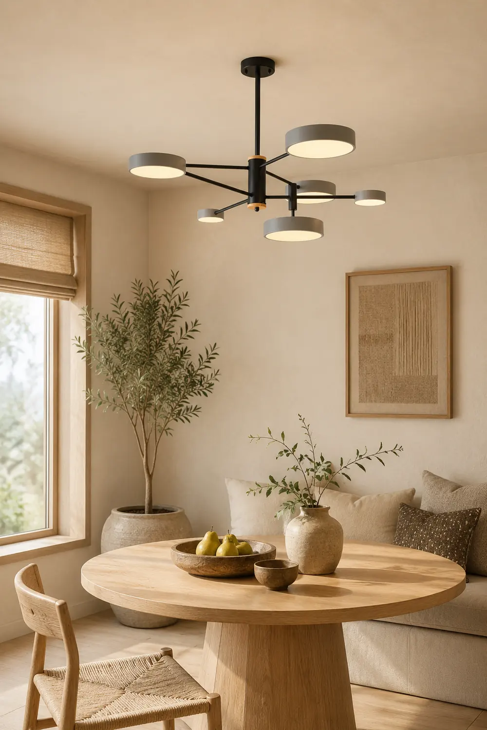 Sienna Pendant Light LED, Metal & Wood, Gray/White/Gold - Lumpaz