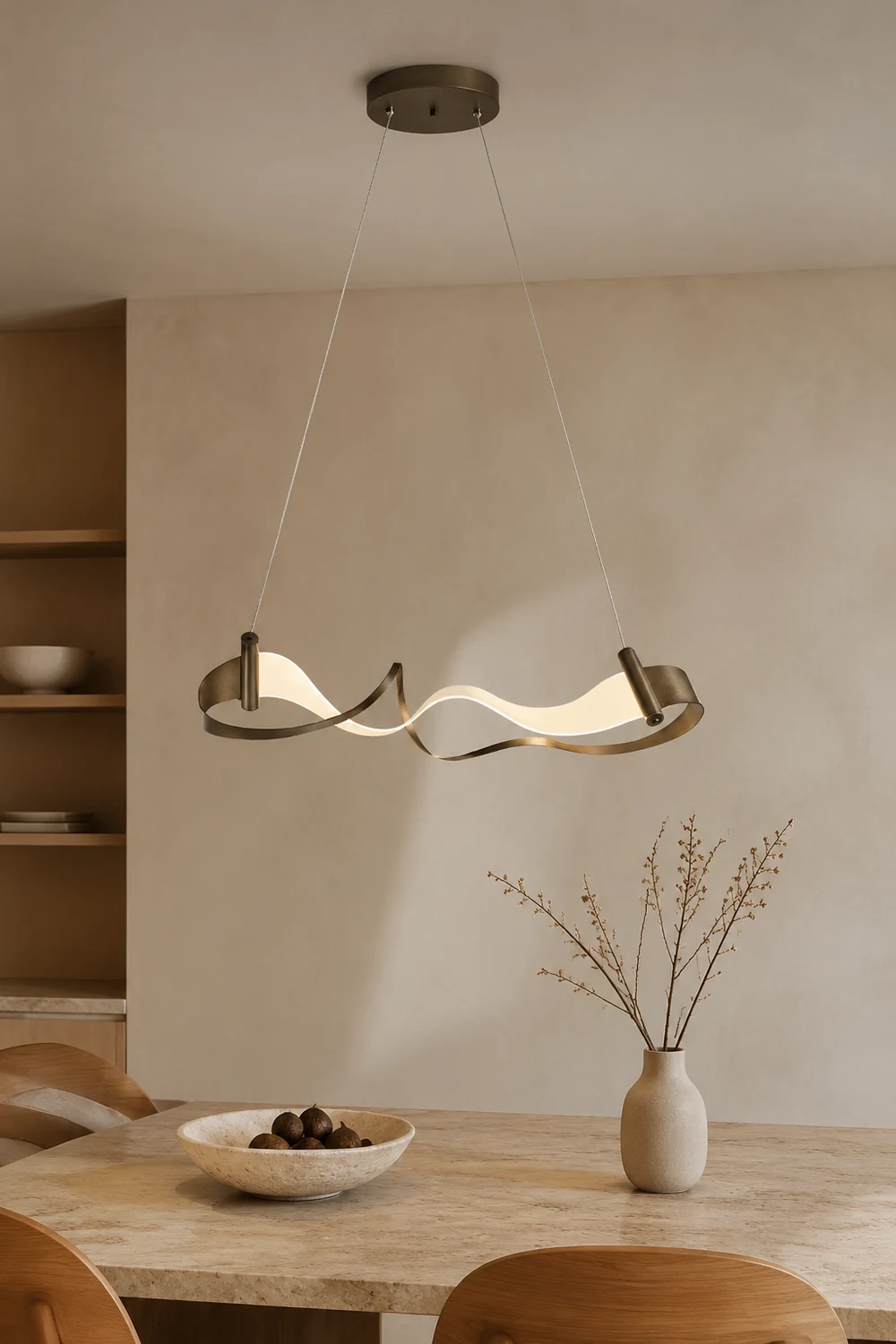 Metal Gold Pendant Light, Wavy Shape - Lumpaz