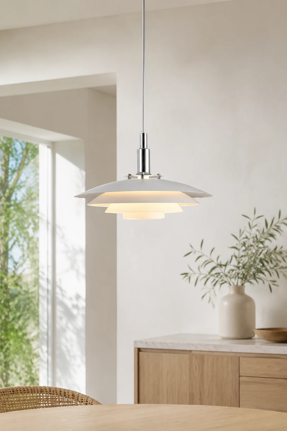 Morandi Modern Frisbee Shaped Metal Pendant Light, Black/White - Lumpaz