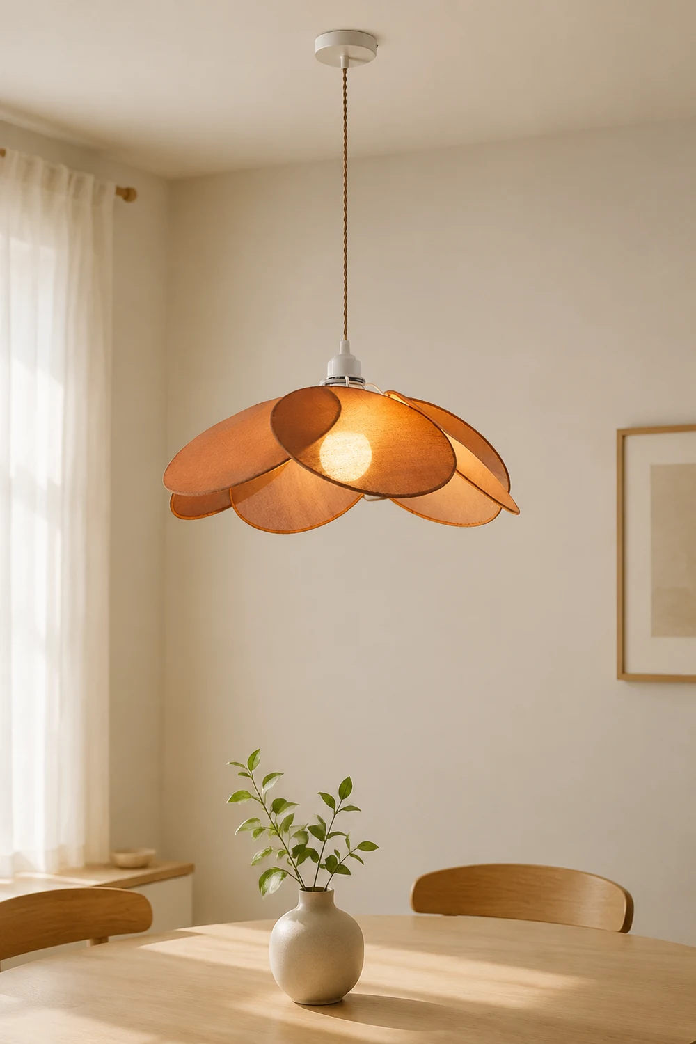 Renée Minimalist Fabric Flower Pendant Light, Orange/Brown/Beige - Lumpaz