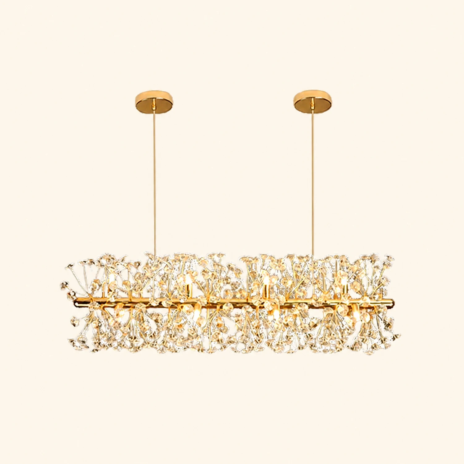 Lili Luxury Lineal/Flower Chandelier, Gold, Metal/Crystal - Lumpaz
