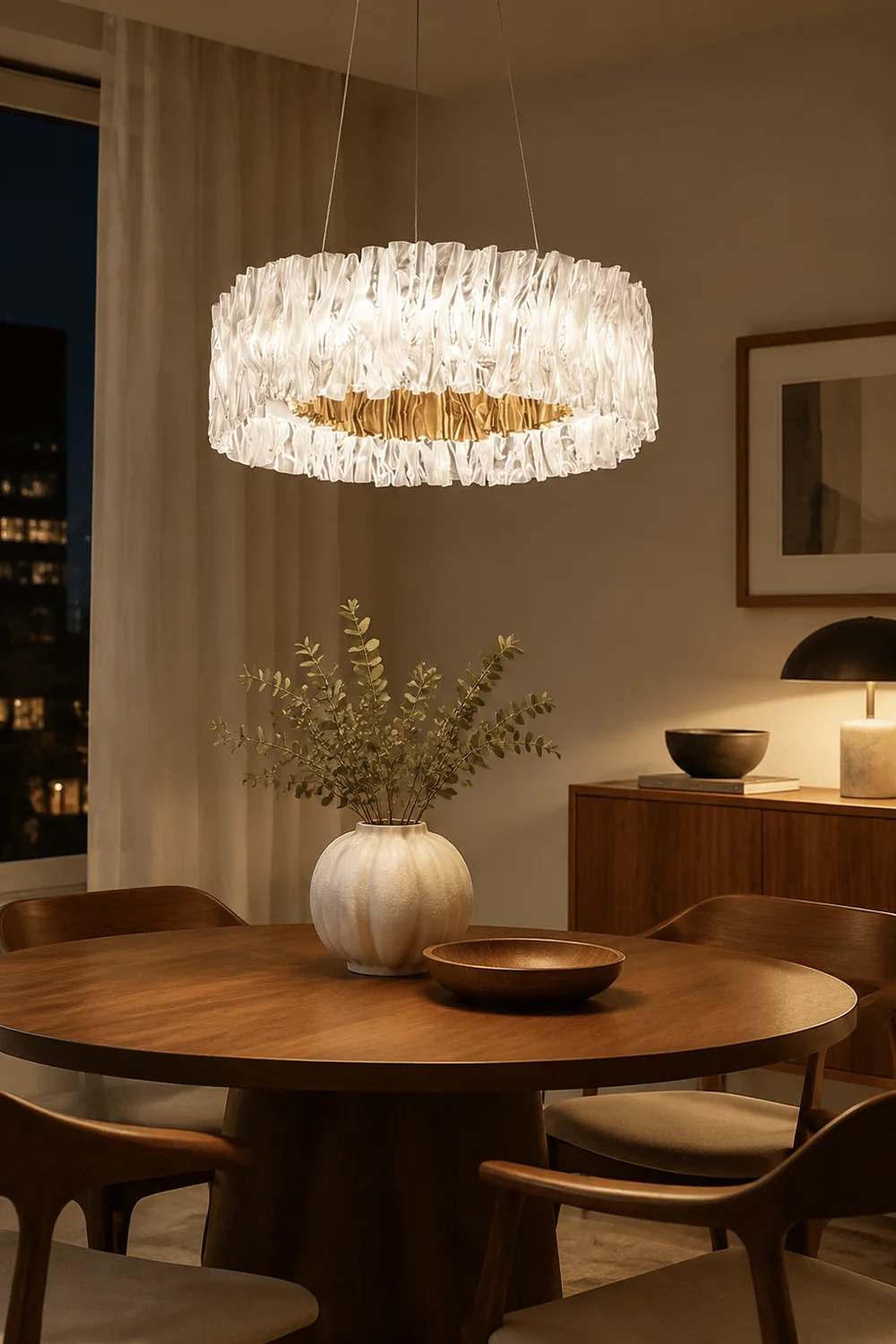 Kristy Modern Luxury Pleated Pendant Light, Circle, Acrylic/Stainless Steel - Lumpaz