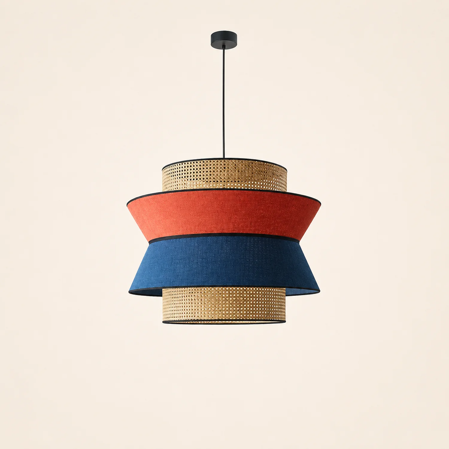 Ritta Fabric and Rattan Pendant Light, Orange/Dark Blue - Lumpaz