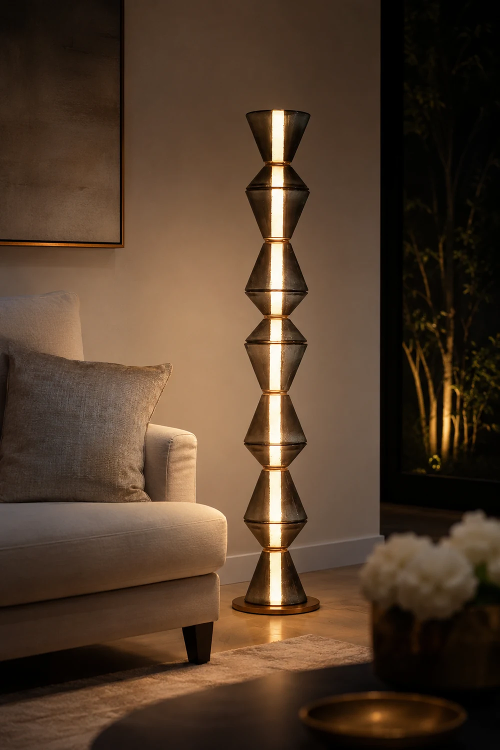 Evette Nordic Modern Black LED Pendant & Floor&Table Lamp, Glass - Lumpaz