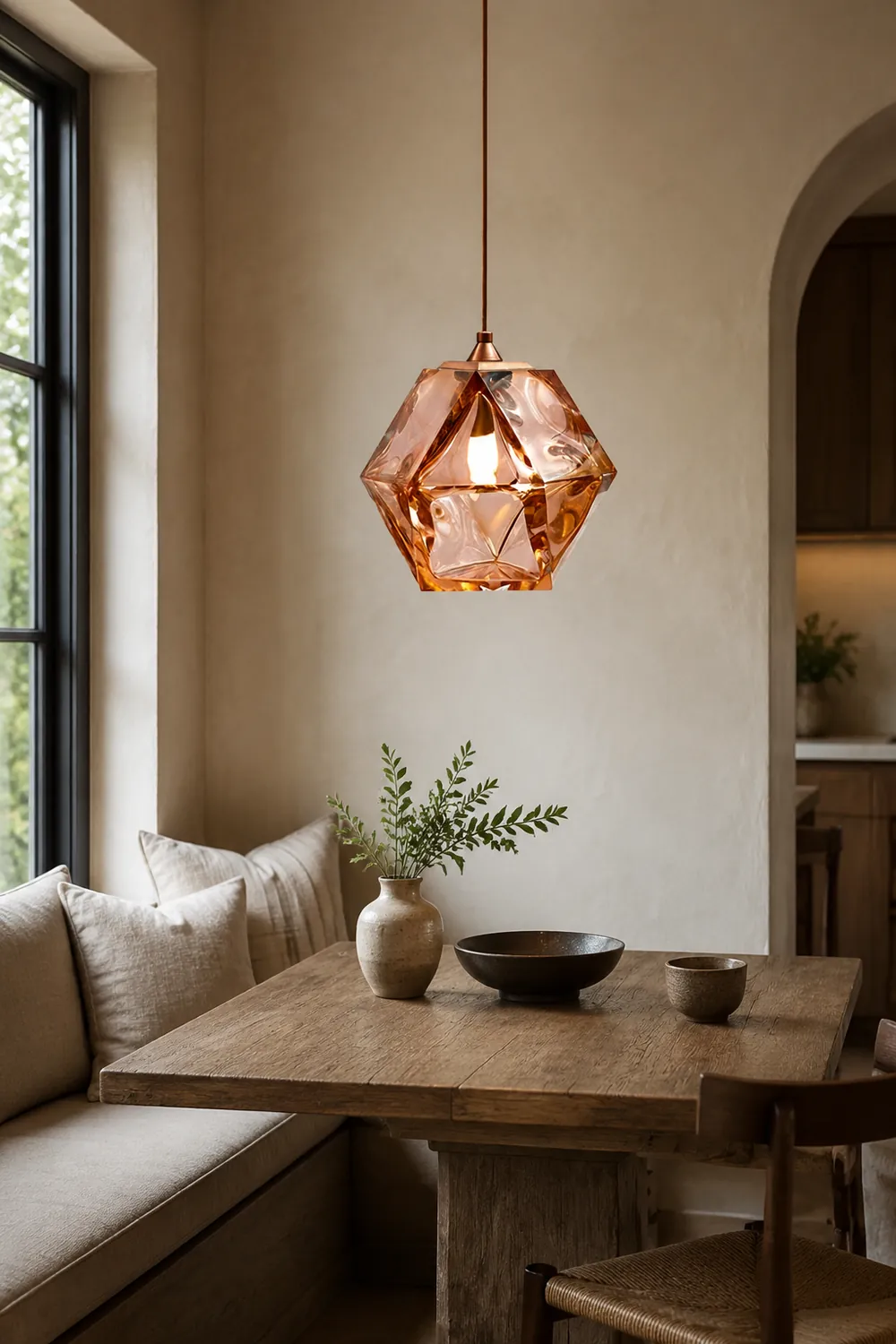 Hailie Modern Glass Multi Polygonal Pendant Light, White/Smoke Gray/Rose Gold - Lumpaz