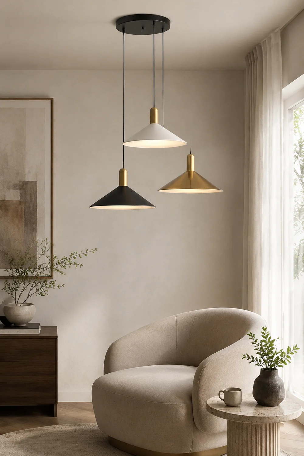 Carins Vintage Pendant Light,  Black & White & Gold - Lumpaz