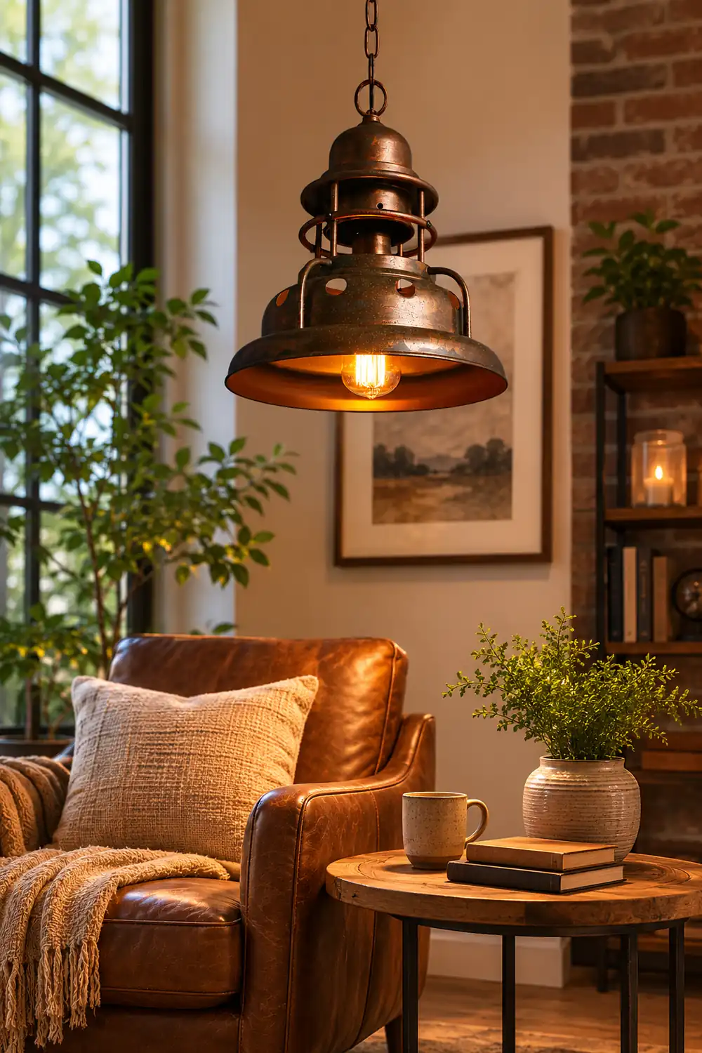 Alessio Industrial Retro Vintage Pull Cnain Pendant Light, Brass, Metal - Lumpaz