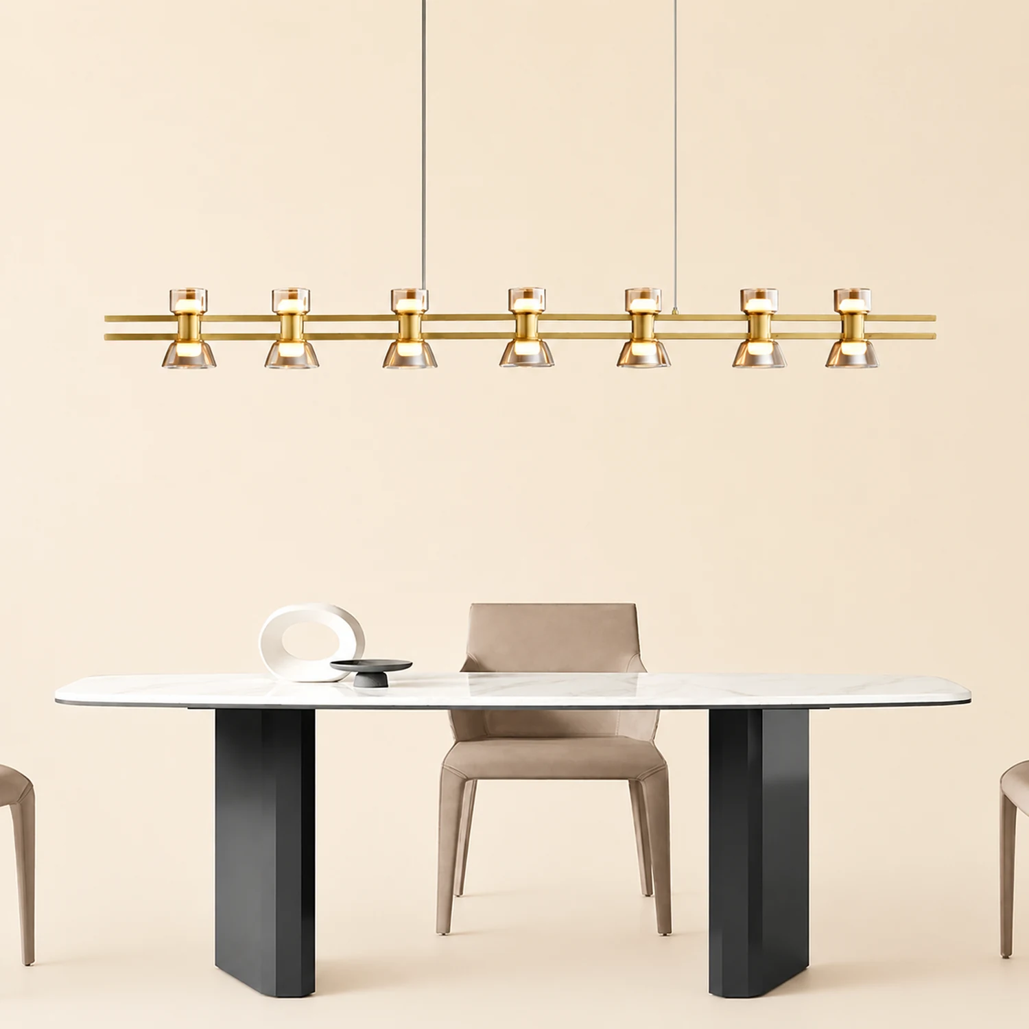 Evette Modern Linear Linear Metal Pendant Lamp, Black/Golden - Lumpaz