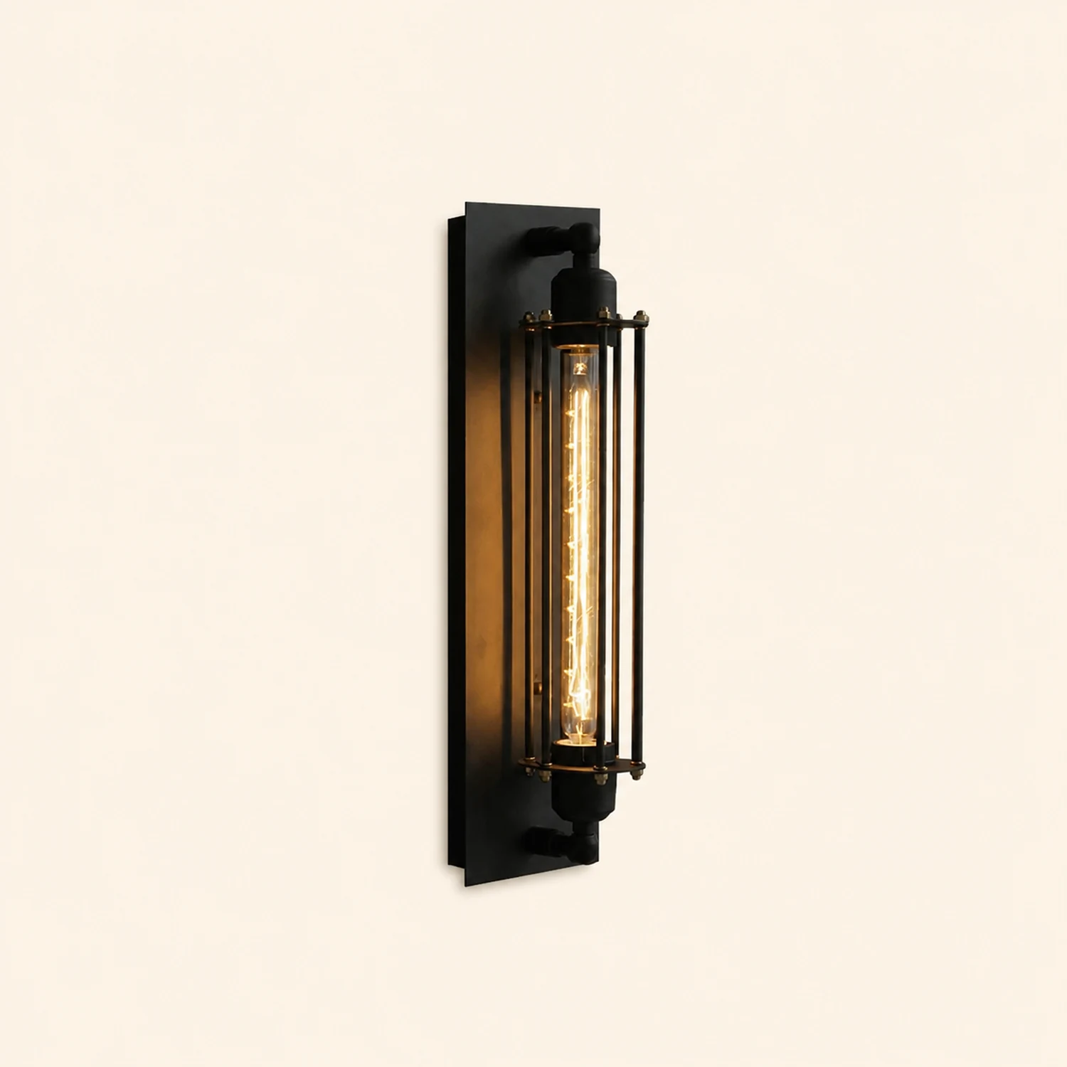 Orr Industial Rectangular Metal/Glass Wall Lamp, Black - Lumpaz