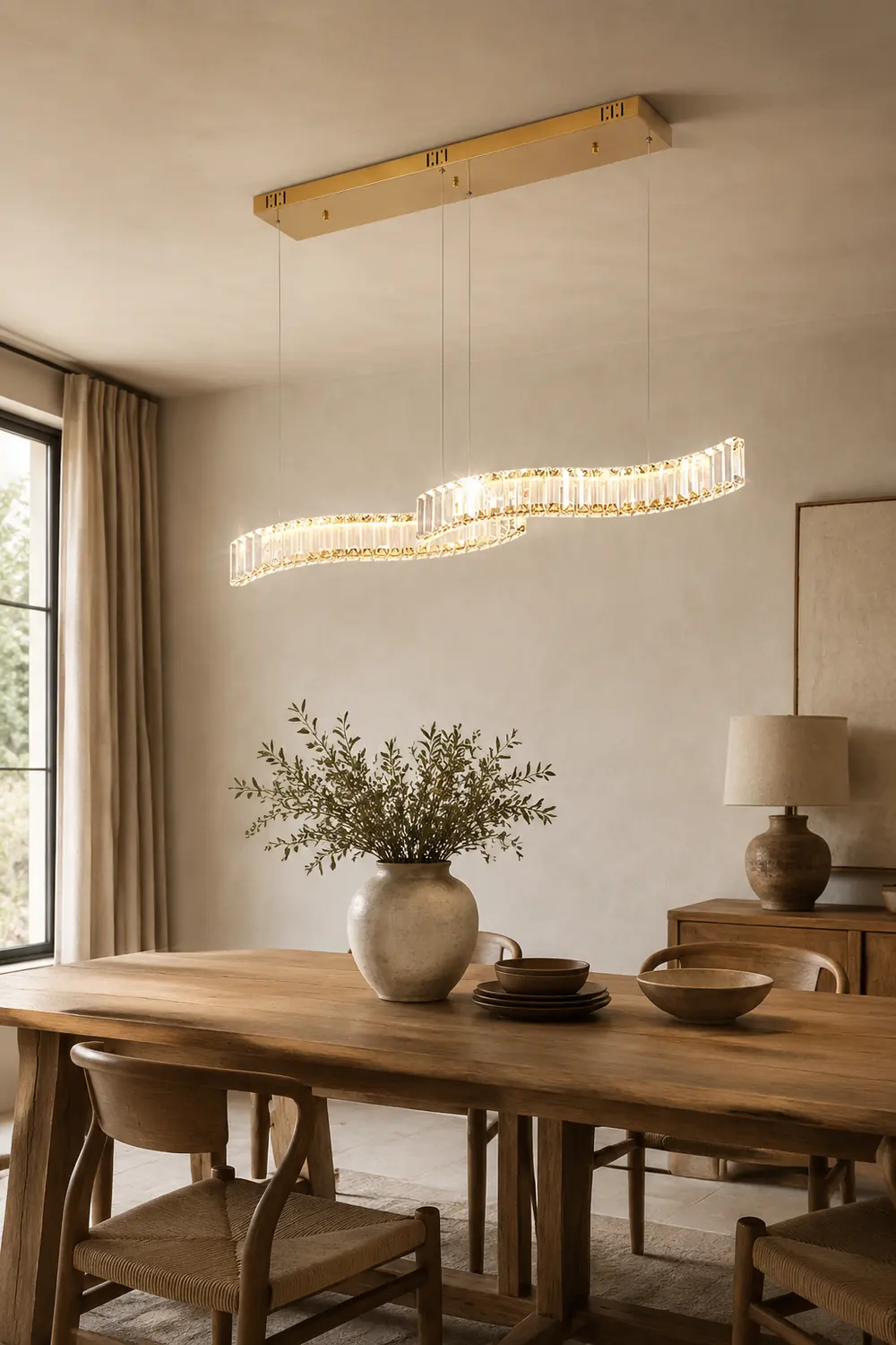Kristy Luxury Wave Crystal/Metal Pendant Light, Silver/Gold - Lumpaz