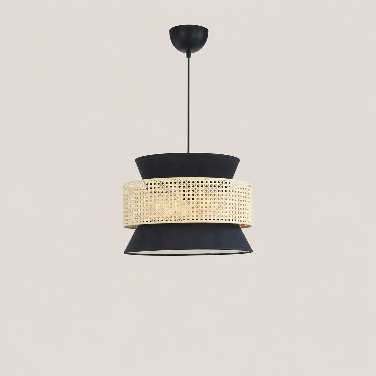 Ritta Retro Rattan/Fabbric Pendant Light, Dark Green - Lumpaz