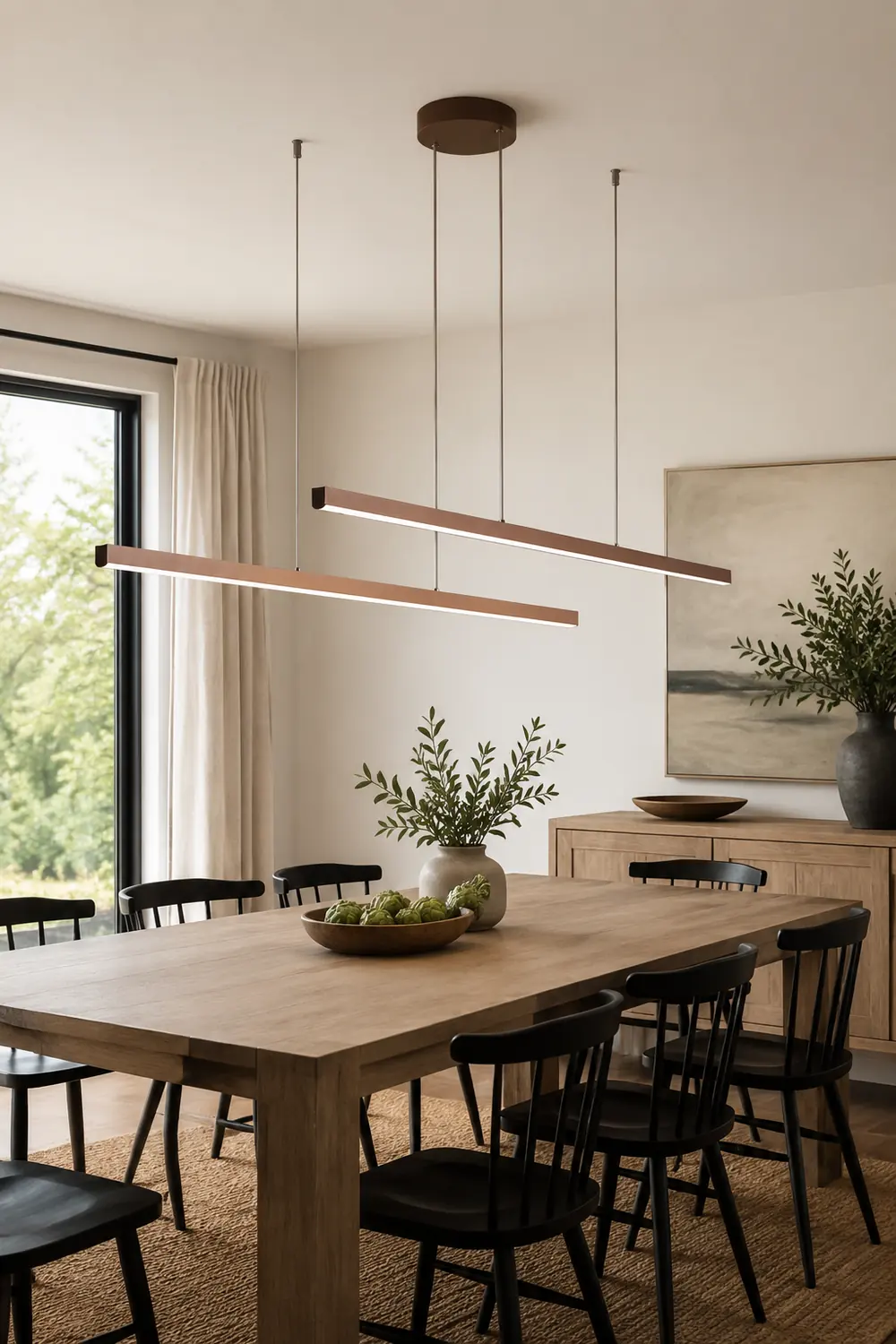 Edge Modern Minimalist Double-Linear Metal Pendant Light, Brown - Lumpaz