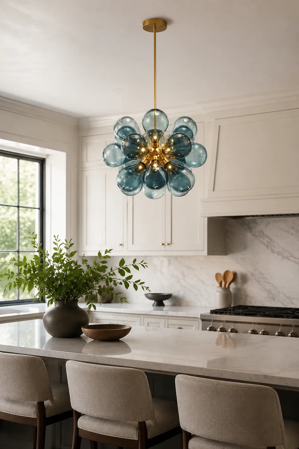 Valentina Glass Bubble Pendant Light for Kitchen Island, Blue/White/Purple - Lumpaz