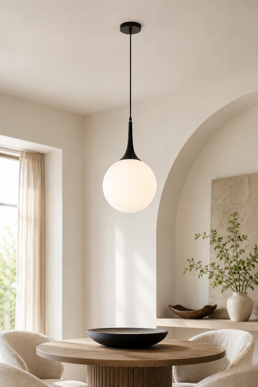Valentina Modern Hanging Glope Glass Pendant Light, Black/White - Lumpaz